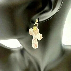 Handmade original cross earrings. Cream/brown. One of a kind!